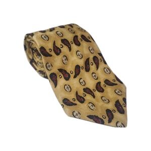 Chaps Ralph Lauren Mens Neck Tie Yellow & Red Paisley Design All Silk 57" x 4"